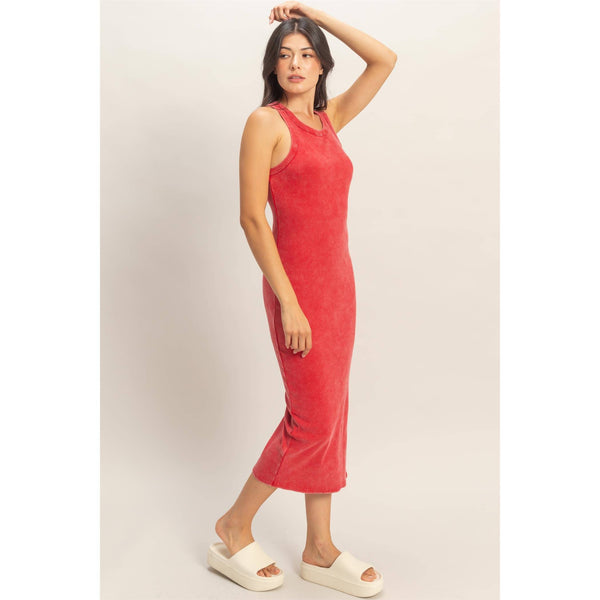 Acid Washed Ribbed Midi Tank Dress