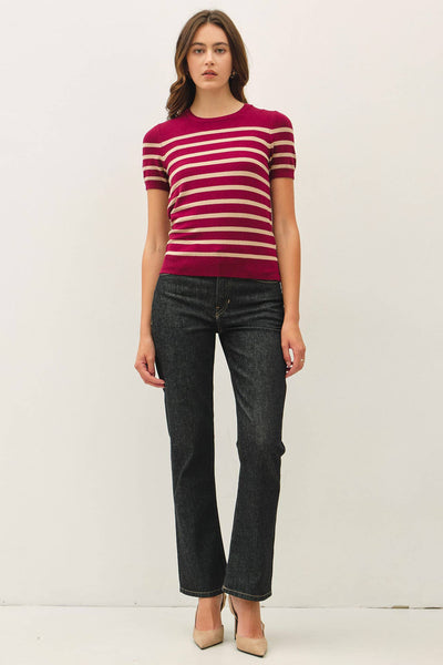 CLASSIC CUT STRIPED SHORTSLEEVE SWEATER TOP