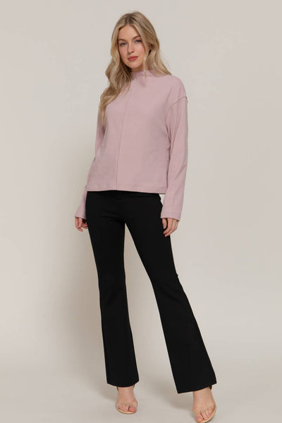 Long Sleeve Visible Overlocked Seams Detail Brushed Rib Top
