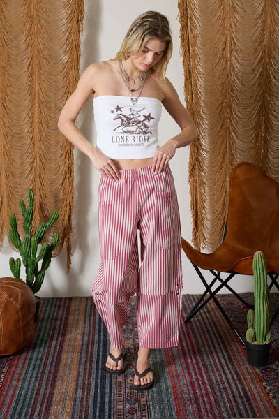 STRIPE POCKET DETAIL WIDE LEG PANTS