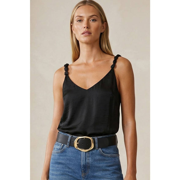 Classic V-neck Tank Top With Strap Accent