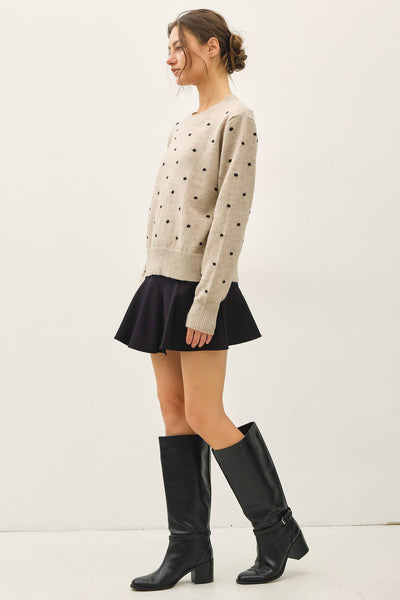 COZY DOTTED KNIT CREWNECK SWEATER