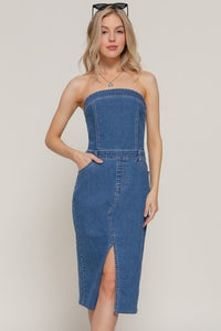 Active Basic Stretch Denim Slit Tube Dress
