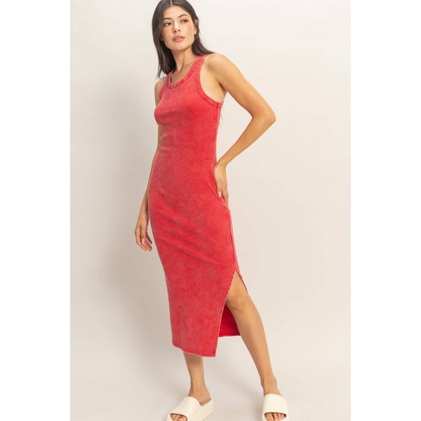 Acid Washed Ribbed Midi Tank Dress
