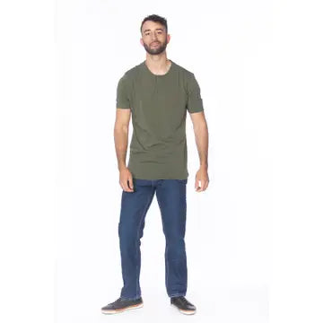 Hawk's Bay Men's Henley Short Sleeve Cotton T-Shirt- Olive