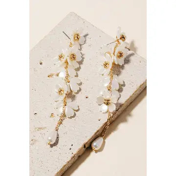 Pearl Flower Charm Chains and Bead Dangle Earrings