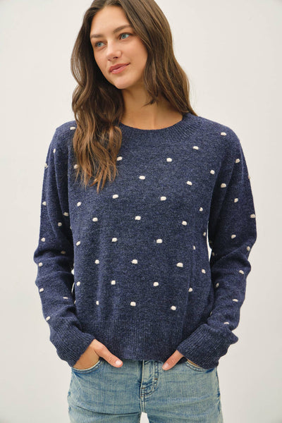 COZY DOTTED KNIT CREWNECK SWEATER