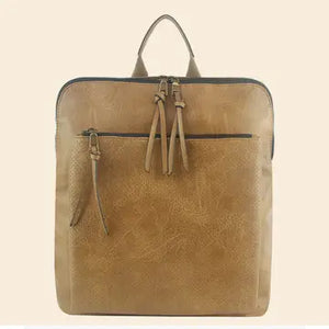 Simple Faux Leather Zippered Shoulder Hand Bag- Cognac