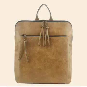 Simple Faux Leather Zippered Shoulder Hand Bag- Cognac