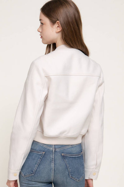 Long Sleeve Crew Neck Felt Jacket with Pocket Flap Detail