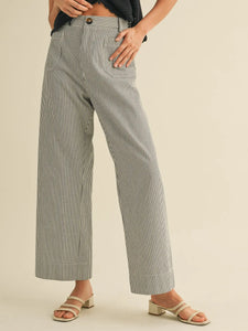 Merci Stripped High Waist Wide Leg Pants- Black
