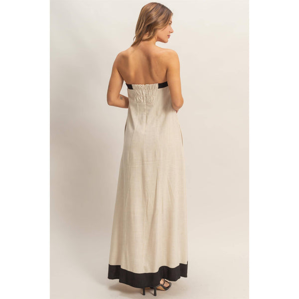Strapless Button-Front Maxi Dress