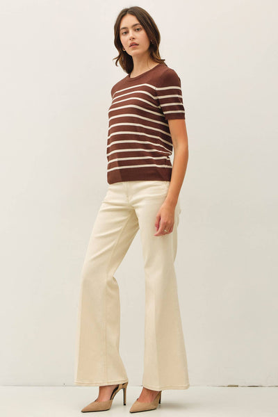 CLASSIC CUT STRIPED SHORTSLEEVE SWEATER TOP