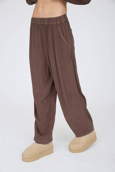 CRINKLE PLISSE ELASTIC WAIST LOUNGE PANTS