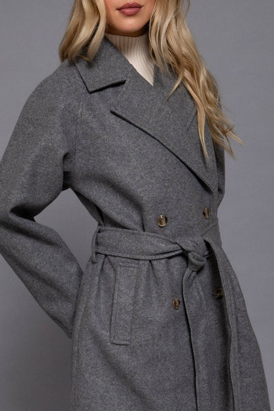 Long Sleeve Double Breasted Button Soft Felt Trench Coat