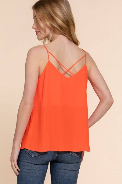 V-neck with back Cross Strap Woven Cami Top