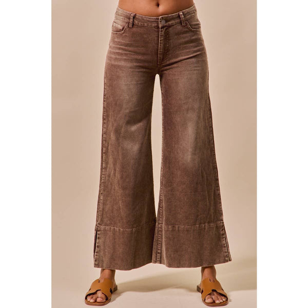 WIDE LEG FLARED WASHED CORDUROY PANTS