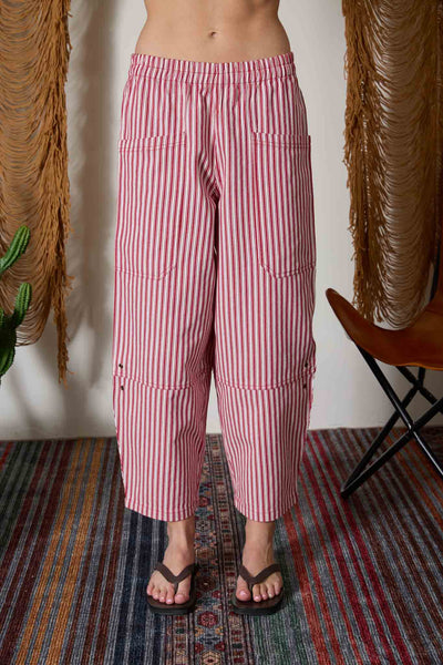 STRIPE POCKET DETAIL WIDE LEG PANTS