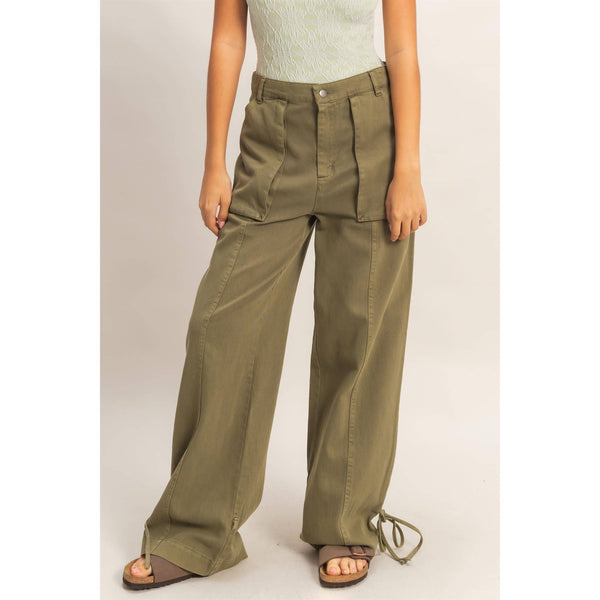 High Rise Cargo Pants With Ankle Ties
