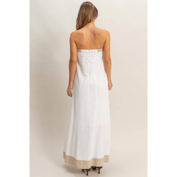 Strapless Button-Front Maxi Dress