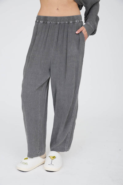 CRINKLE PLISSE ELASTIC WAIST LOUNGE PANTS
