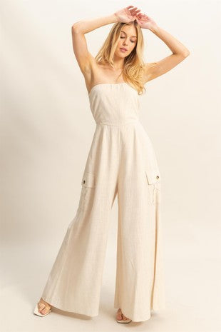 HYFVE Strapless Cargo Style Tube Top Jumpsuit